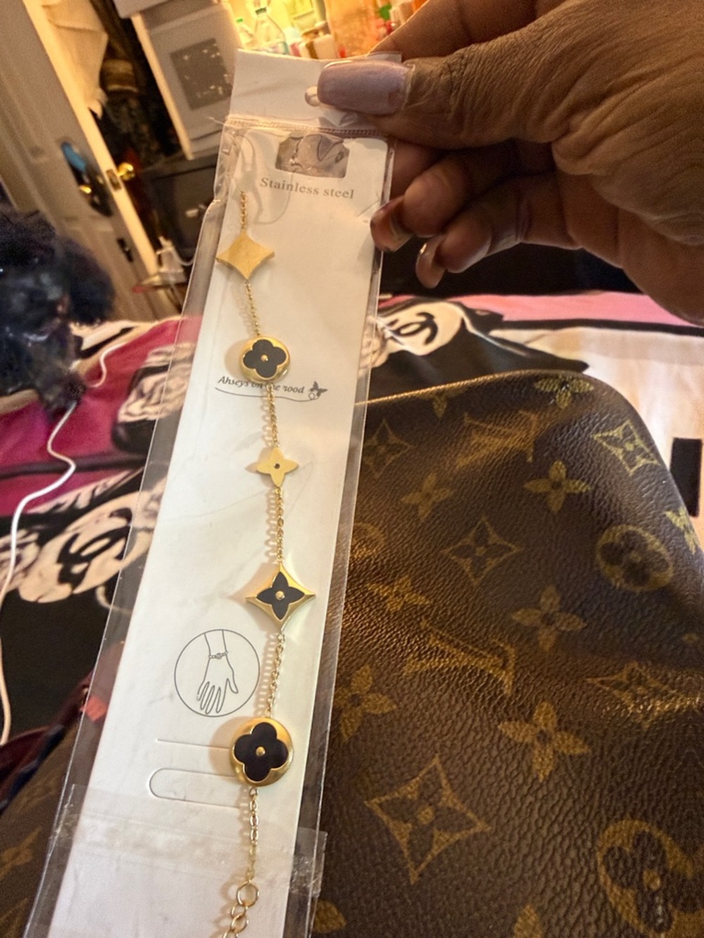 Gold & Black Floral Link Bracelet